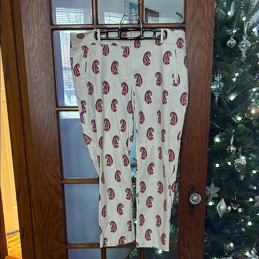 LOFT Cream and Red Paisley Cropped Pants